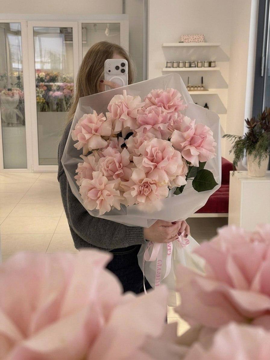 Моно-букет из розовых французских роз